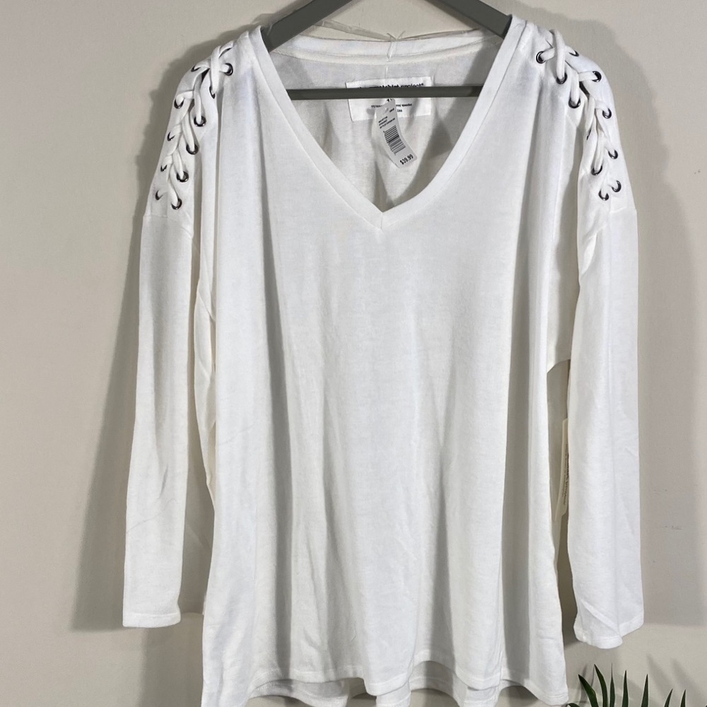 Sweatshirt Project Lace-up shoulder Sweatshirt White NWT 1X